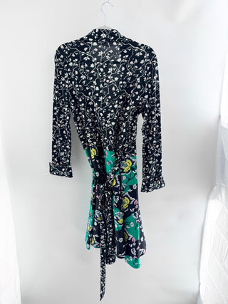 Diane von Furstenberg long-sleeve wrap dress featuring floral print, collared neckline and long sleeves, 12