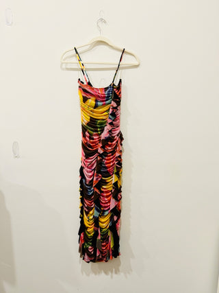 NWT Rococo Sand Chris Floral Ruched Bodycon Midi Dress Black Multi Womens Size S