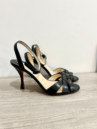 Christian Louboutin Trezuma 85mm Leather Red Sole Strappy Sandals Black EU 37