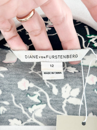 Diane von Furstenberg long-sleeve wrap dress featuring floral print, collared neckline and long sleeves, 12