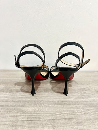 Christian Louboutin Trezuma 85mm Leather Red Sole Strappy Sandals Black EU 37