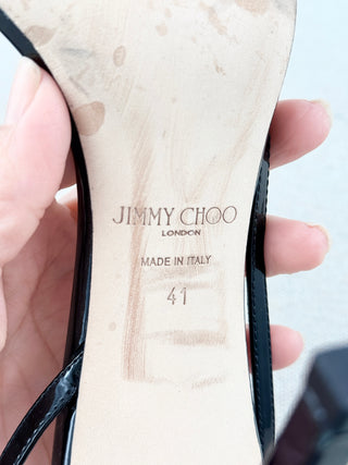 Jimmy Choo Tesca 100 Patent Leather Strappy Ankle Strap Sandals Black Size EU 41