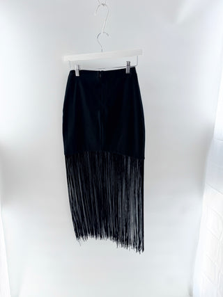 Karina Grimaldi mini skirt with long fringe, S