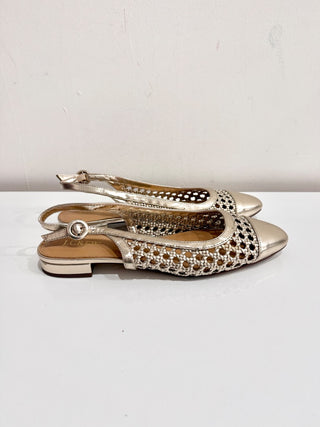 J. Crew Woven Block Heel Slingback Flat Shoes Light Metallic Gold Women's Size 9