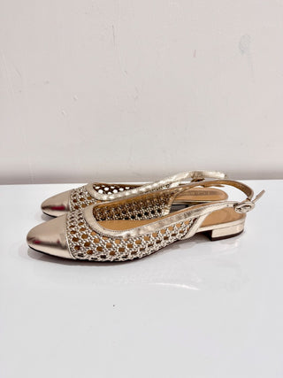 J. Crew Woven Block Heel Slingback Flat Shoes Light Metallic Gold Women's Size 9