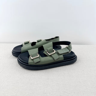 Alohas Harper Leather Buckle Strap Slingback Sandals Dusty Olive Women's EU 40