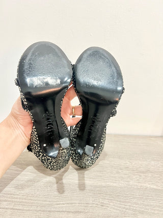 Stuart Weitzman Sam Pave Embellished Ankle Strap Strappy High Heel Black Women 6