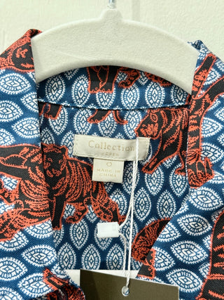 J Crew tiger print silk button down blouse, 0