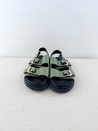 Alohas Harper Leather Buckle Strap Slingback Sandals Dusty Olive Women's EU 40