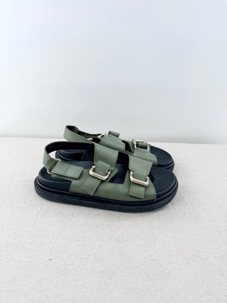 Alohas Harper Leather Buckle Strap Slingback Sandals Dusty Olive Women's EU 40