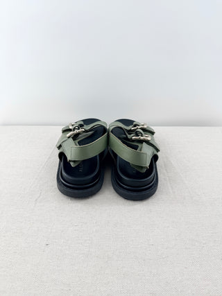 Alohas Harper Leather Buckle Strap Slingback Sandals Dusty Olive Women's EU 40