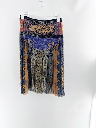 Vivienne Tam mid-length skirt featuring intricate East-meets-west tapestry print, crafted in stretch knit, S