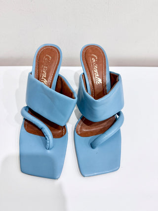 L'INTERVALLE Leather Thong Square Toe Stiletto Heels Jet Blue Women's Size US 9