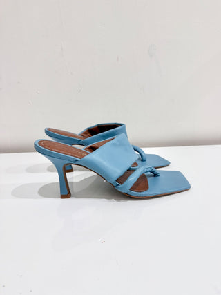 L'INTERVALLE Leather Thong Square Toe Stiletto Heels Jet Blue Women's Size US 9