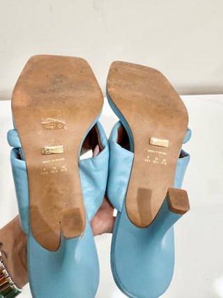 L'INTERVALLE Leather Thong Square Toe Stiletto Heels Jet Blue Women's Size US 9