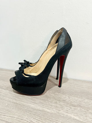 Christian Louboutin Crelino Calfskin Maleva Peep Toe Platform Pump Black EU 36.5