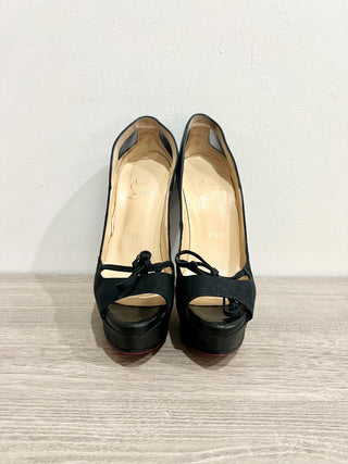 Christian Louboutin Crelino Calfskin Maleva Peep Toe Platform Pump Black EU 36.5