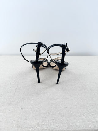 Jimmy Choo Tesca 100 Patent Leather Strappy Ankle Strap Sandals Black Size EU 41
