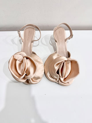 Pelle Moda Uzma Satin Floral Slingback Pump Heels Champagne Pink Women's Size 10