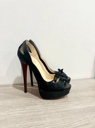 Christian Louboutin Crelino Calfskin Maleva Peep Toe Platform Pump Black EU 36.5