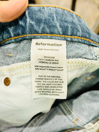 Reformation denim maxi skirt, 23 / XS