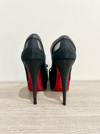 Christian Louboutin Crelino Calfskin Maleva Peep Toe Platform Pump Black EU 36.5
