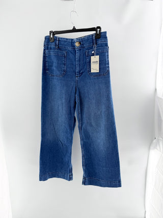 Maeve denim jeans featuring high-rise waist, statement front patch pockets, and relaxed wide leg, 29