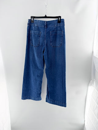 Maeve denim jeans featuring high-rise waist, statement front patch pockets, and relaxed wide leg, 29