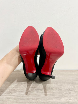 Christian Louboutin Crelino Calfskin Maleva Peep Toe Platform Pump Black EU 36.5