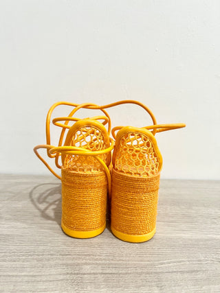 Bottega Veneta Sporty Web Raffia Wedge Platform Espadrilles Sandals Orange EU 34