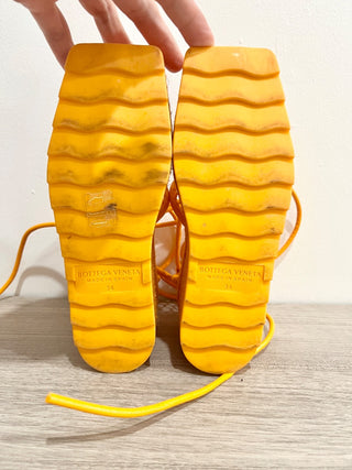 Bottega Veneta Sporty Web Raffia Wedge Platform Espadrilles Sandals Orange EU 34