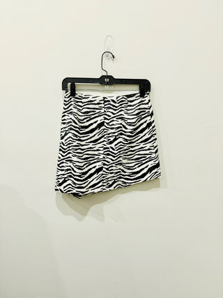 Ronny Kobo Fallon Zebra Print Faux Leather Mini Skirt White/Black Women's Size S