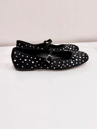 M. Gemi The Anastasia Metal Stud Satin Ballerina Flats Black Women's Size 40/9