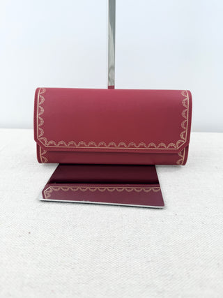 NWT Guirlande de Cartier Flap international Wallet Burgundy Calfskin Golden Trim