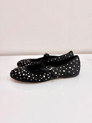 M. Gemi The Anastasia Metal Stud Satin Ballerina Flats Black Women's Size 40/9
