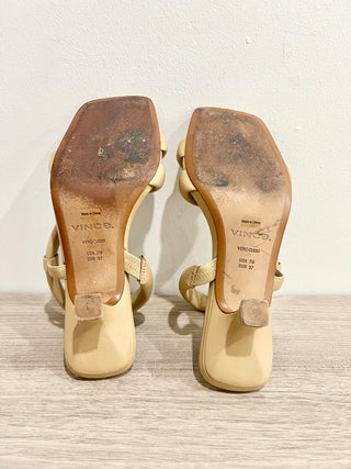 Vince Coline Tubular Leather Slingback Heeled Sandals Tan Nude Womens Size US 7