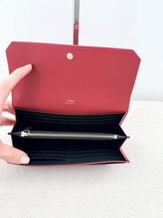 NWT Guirlande de Cartier Flap international Wallet Burgundy Calfskin Golden Trim