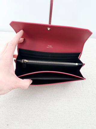 NWT Guirlande de Cartier Flap international Wallet Burgundy Calfskin Golden Trim