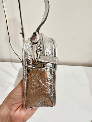 Michael Kors Jet Set Small Camera Crinkled-Leather Crossbody Bag Silver Women's