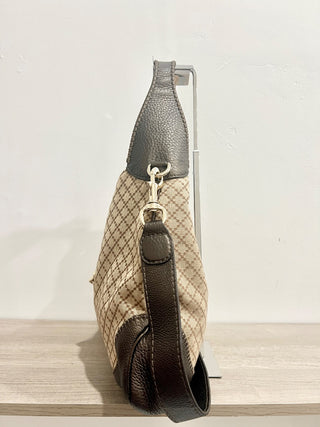 Gucci canvas and leather bamboo detail diamond print  bag