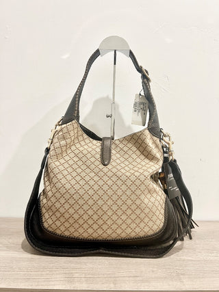 Gucci canvas and leather bamboo detail diamond print  bag