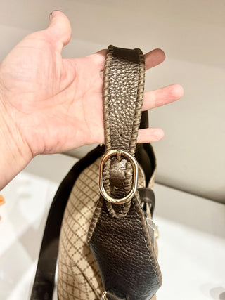 Gucci canvas and leather bamboo detail diamond print  bag