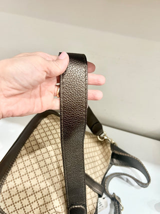Gucci canvas and leather bamboo detail diamond print  bag
