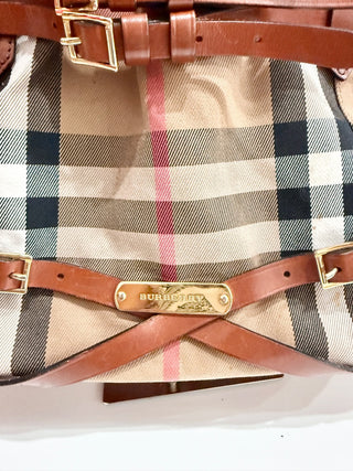 Burberry Leather Bridle House Check Canvas Lynher Tote Bag Brown Medium