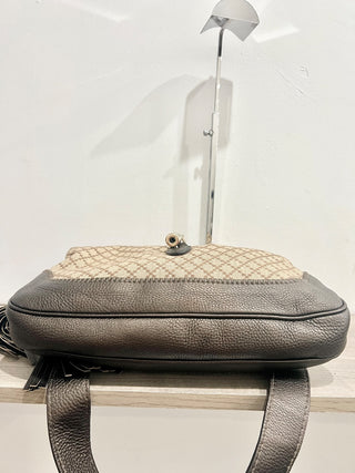 Gucci canvas and leather bamboo detail diamond print  bag
