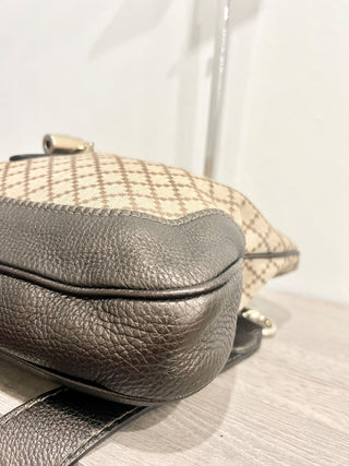 Gucci canvas and leather bamboo detail diamond print  bag