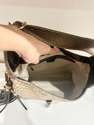 Gucci canvas and leather bamboo detail diamond print  bag