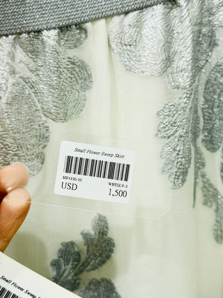 NWT Marie France Van Damme Flower Sweep A-Line Midi Skirt White/Silver 3 / Large