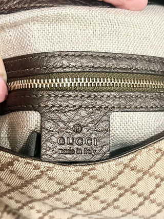 Gucci canvas and leather bamboo detail diamond print  bag