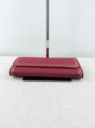 NWT Guirlande de Cartier Flap international Wallet Burgundy Calfskin Golden Trim